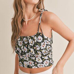 Women's Blue Daisy Floral Tank Top | Black Multi